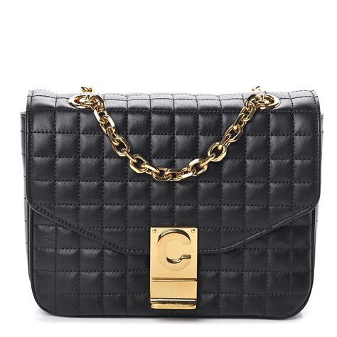 CELINE Calfskin Quilted Medium C Bag Black 